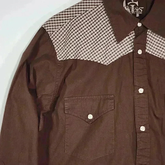 Vintage‎ GUESS Men's Cowboy Shirt L Slim "Freedom" Cross Embroidered Snaps Brown - Picture 6 of 13
